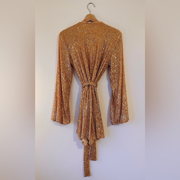 Free People Christa Gold Sequin Wrap Romper - Picture 2 of 11